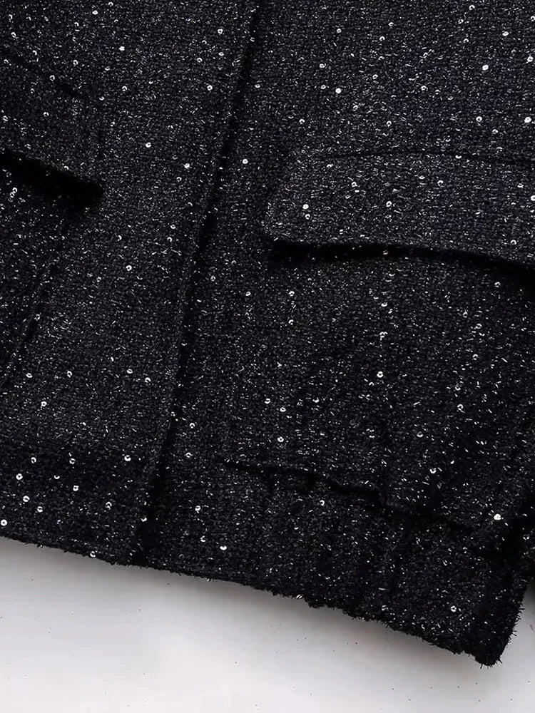 Shiny Sequin Jacket - Y2K Gold Stand Collar Coat for Women - ZOOMNSTORE