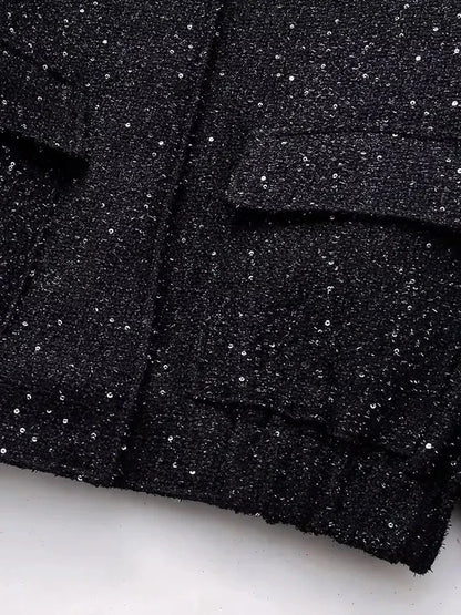 Shiny Sequin Jacket - Y2K Gold Stand Collar Coat for Women - ZOOMNSTORE