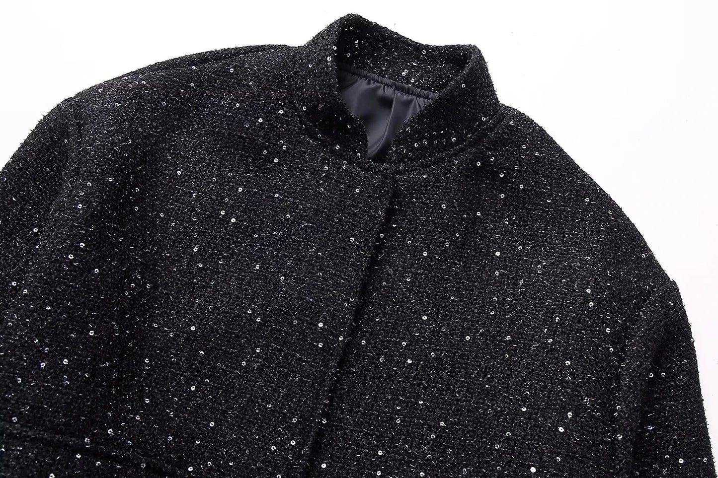 Shiny Sequin Jacket - Y2K Gold Stand Collar Coat for Women - ZOOMNSTORE