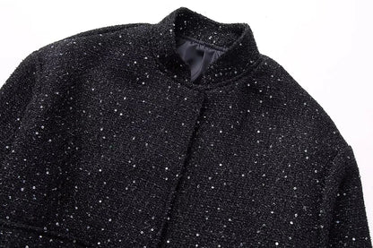 Shiny Sequin Jacket - Y2K Gold Stand Collar Coat for Women - ZOOMNSTORE