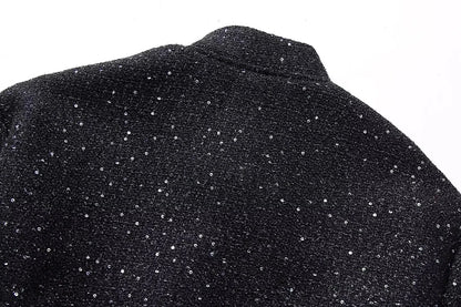 Shiny Sequin Jacket - Y2K Gold Stand Collar Coat for Women - ZOOMNSTORE