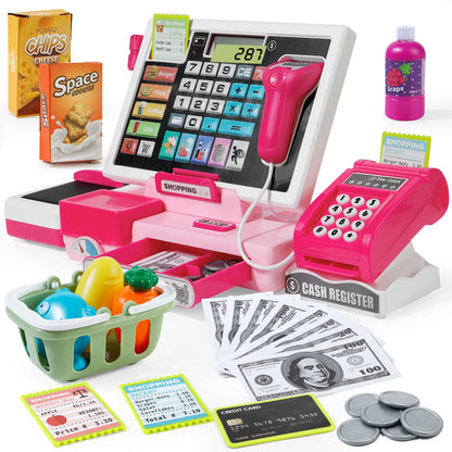 Shopping Cash Register Playset with Real Calculator, Pretend Play Store, Learning Toy, Christmas/Halloween/New Year Gift - ZOOMNSTORE