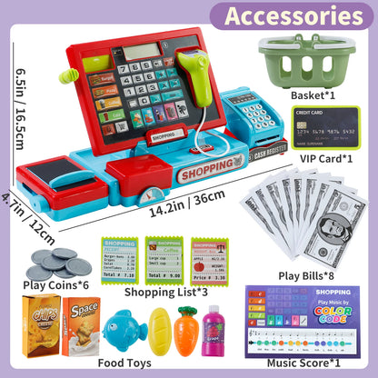 Shopping Cash Register Playset with Real Calculator, Pretend Play Store, Learning Toy, Christmas/Halloween/New Year Gift - ZOOMNSTORE