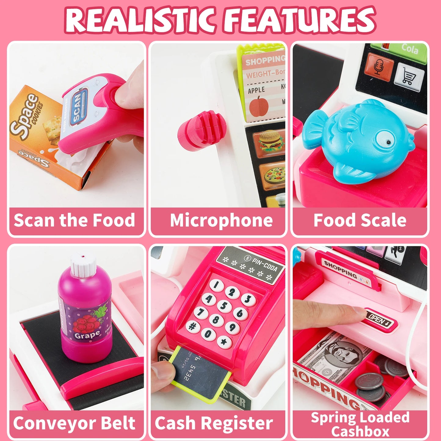 Shopping Cash Register Playset with Real Calculator, Pretend Play Store, Learning Toy, Christmas/Halloween/New Year Gift - ZOOMNSTORE