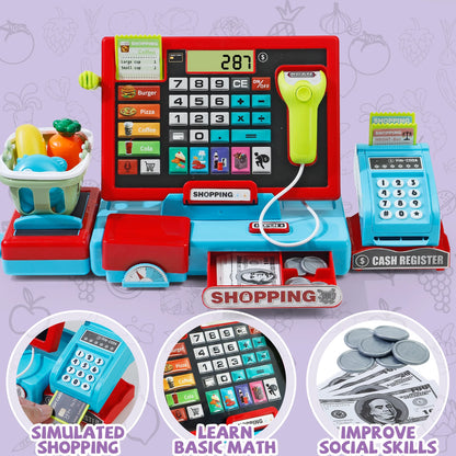 Shopping Cash Register Playset with Real Calculator, Pretend Play Store, Learning Toy, Christmas/Halloween/New Year Gift - ZOOMNSTORE