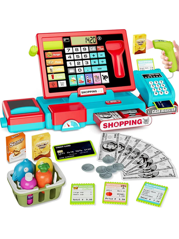 Shopping Cash Register Playset with Real Calculator, Pretend Play Store, Learning Toy, Christmas/Halloween/New Year Gift - ZOOMNSTORE