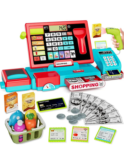Shopping Cash Register Playset with Real Calculator, Pretend Play Store, Learning Toy, Christmas/Halloween/New Year Gift - ZOOMNSTORE