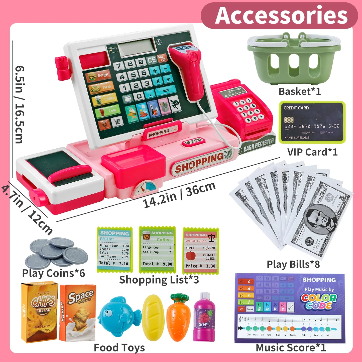 Shopping Cash Register Playset with Real Calculator, Pretend Play Store, Learning Toy, Christmas/Halloween/New Year Gift - ZOOMNSTORE