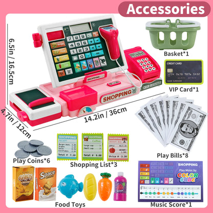 Shopping Cash Register Playset with Real Calculator, Pretend Play Store, Learning Toy, Christmas/Halloween/New Year Gift - ZOOMNSTORE