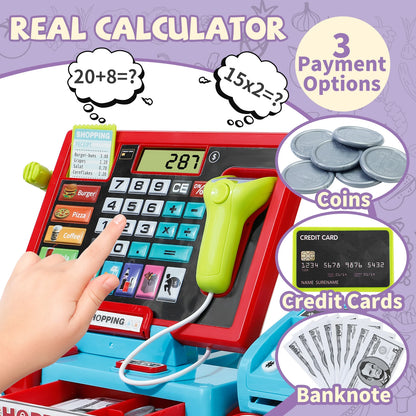 Shopping Cash Register Playset with Real Calculator, Pretend Play Store, Learning Toy, Christmas/Halloween/New Year Gift - ZOOMNSTORE