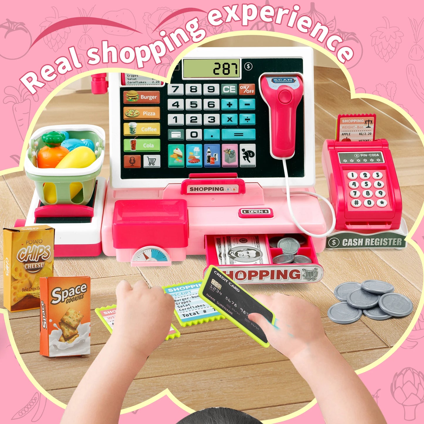 Shopping Cash Register Playset with Real Calculator, Pretend Play Store, Learning Toy, Christmas/Halloween/New Year Gift - ZOOMNSTORE
