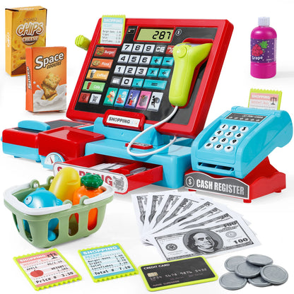 Shopping Cash Register Playset with Real Calculator, Pretend Play Store, Learning Toy, Christmas/Halloween/New Year Gift - ZOOMNSTORE