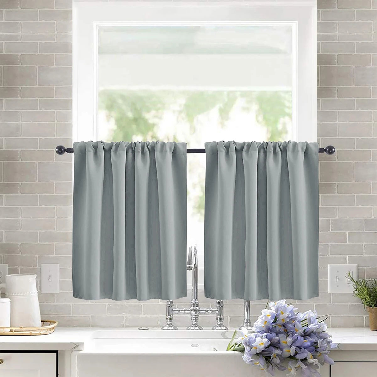 Solid Short Blackout Curtain - Small Kitchen  Bathroom Decor with UV Protection - ZOOMNSTORE