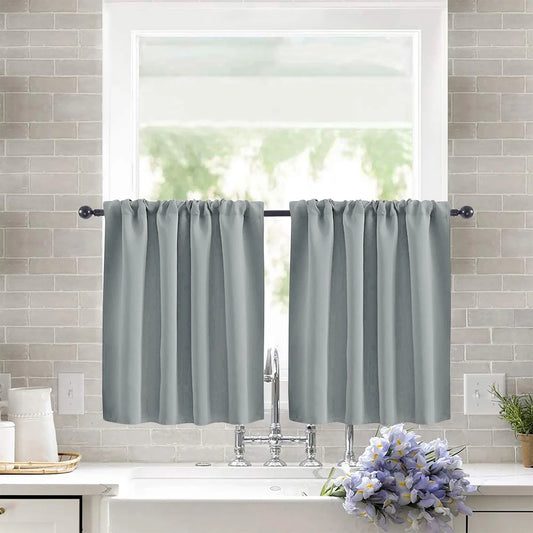 Solid Short Blackout Curtain - Small Kitchen  Bathroom Decor with UV Protection - ZOOMNSTORE