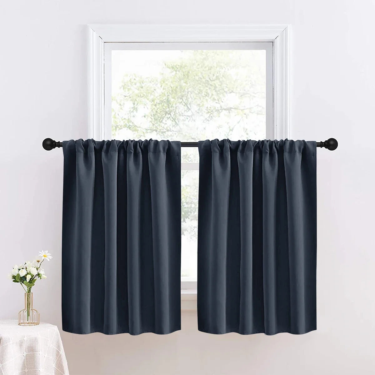 Solid Short Blackout Curtain - Small Kitchen  Bathroom Decor with UV Protection - ZOOMNSTORE