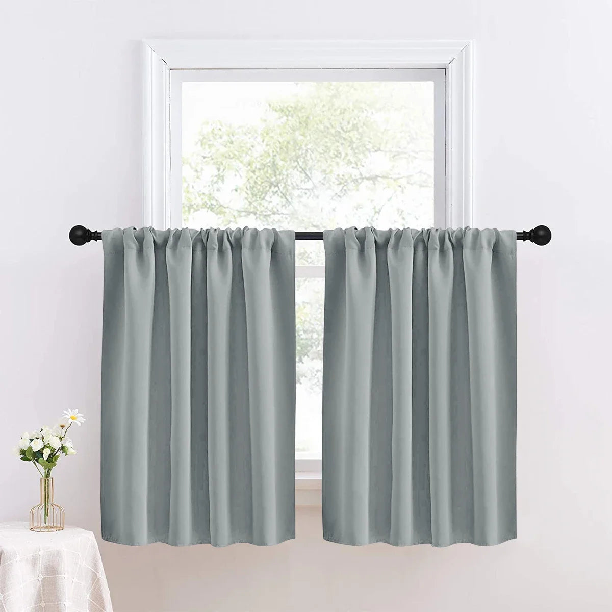Solid Short Blackout Curtain - Small Kitchen  Bathroom Decor with UV Protection - ZOOMNSTORE