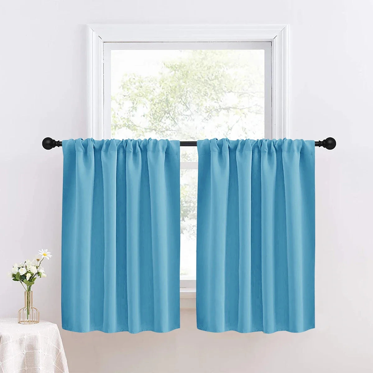 Solid Short Blackout Curtain - Small Kitchen  Bathroom Decor with UV Protection - ZOOMNSTORE