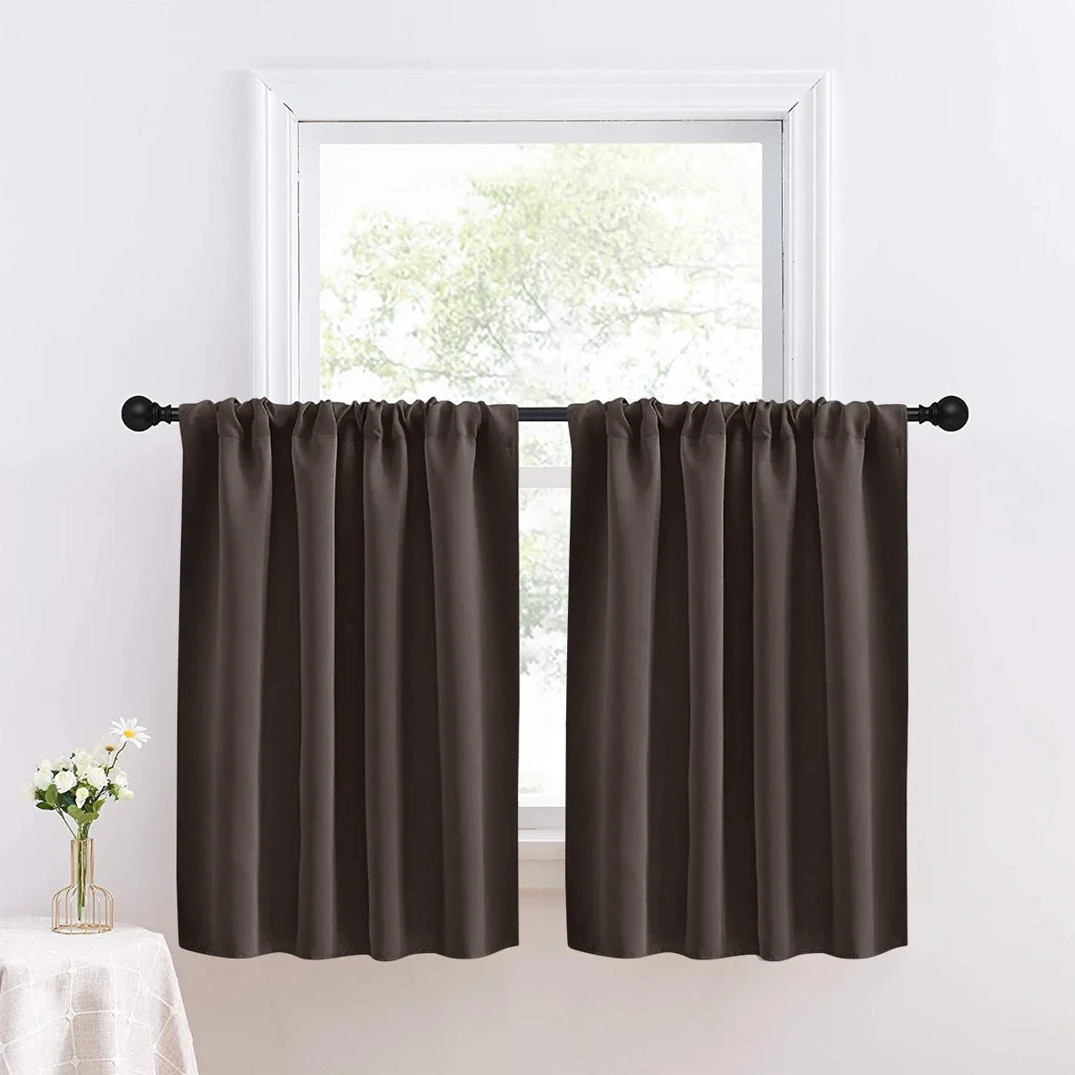 Solid Short Blackout Curtain - Small Kitchen  Bathroom Decor with UV Protection - ZOOMNSTORE