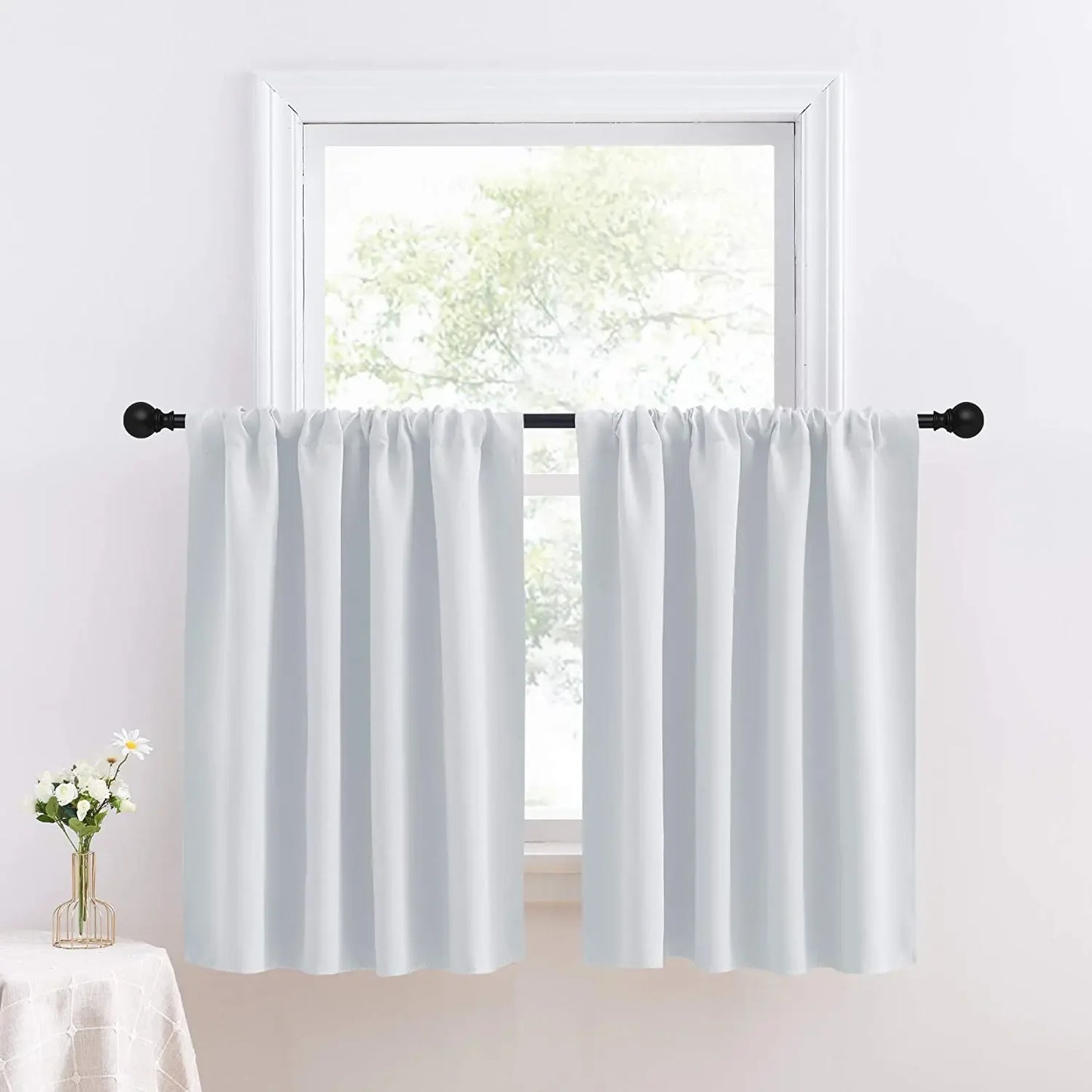 Solid Short Blackout Curtain - Small Kitchen  Bathroom Decor with UV Protection - ZOOMNSTORE