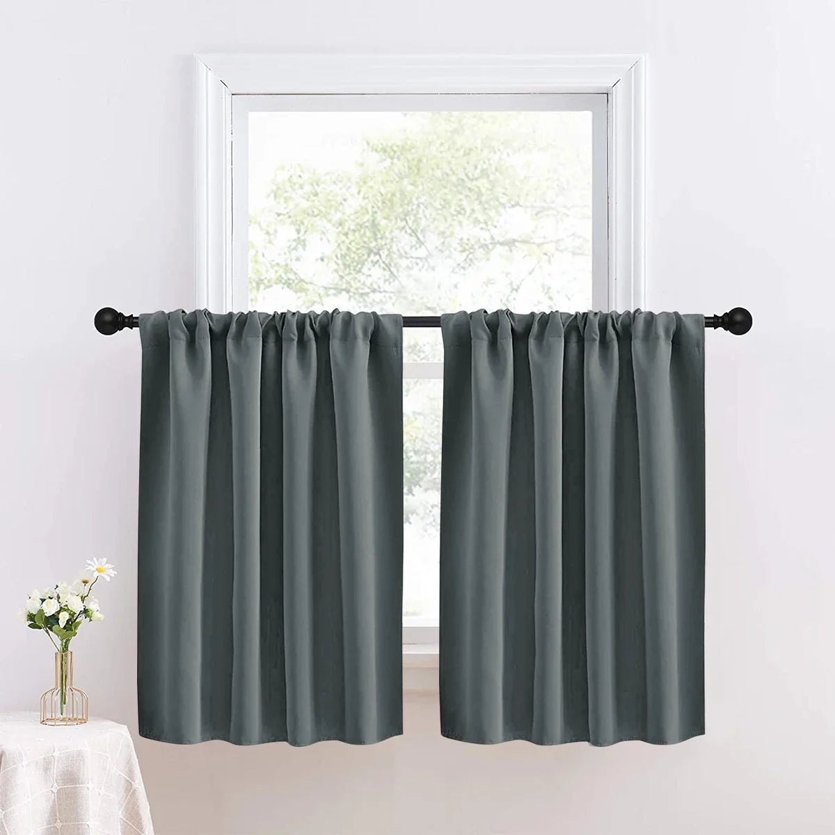 Solid Short Blackout Curtain - Small Kitchen  Bathroom Decor with UV Protection - ZOOMNSTORE