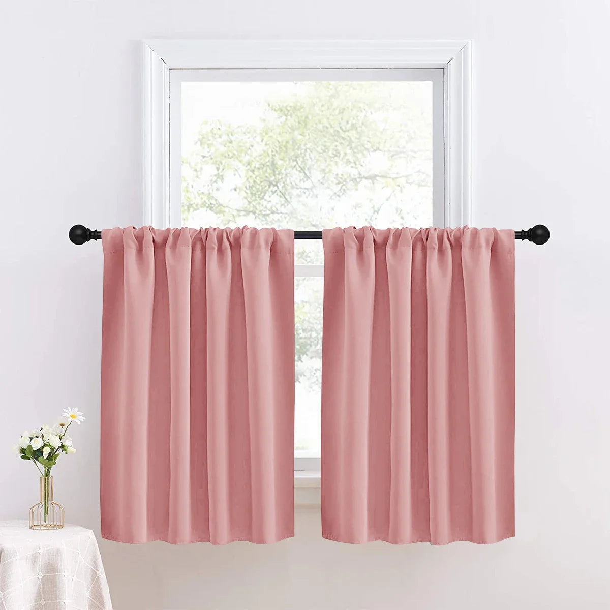 Solid Short Blackout Curtain - Small Kitchen  Bathroom Decor with UV Protection - ZOOMNSTORE