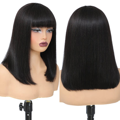 Short Bob Wig – Human Hair Straight Bang Bob with 180% Density for Women - ZOOMNSTORE