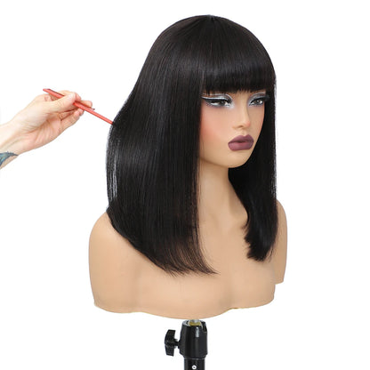 Short Bob Wig – Human Hair Straight Bang Bob with 180% Density for Women - ZOOMNSTORE
