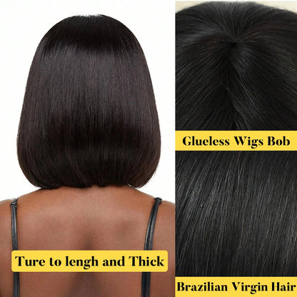 Short Bob Wig – Human Hair Straight Bang Bob with 180% Density for Women - ZOOMNSTORE