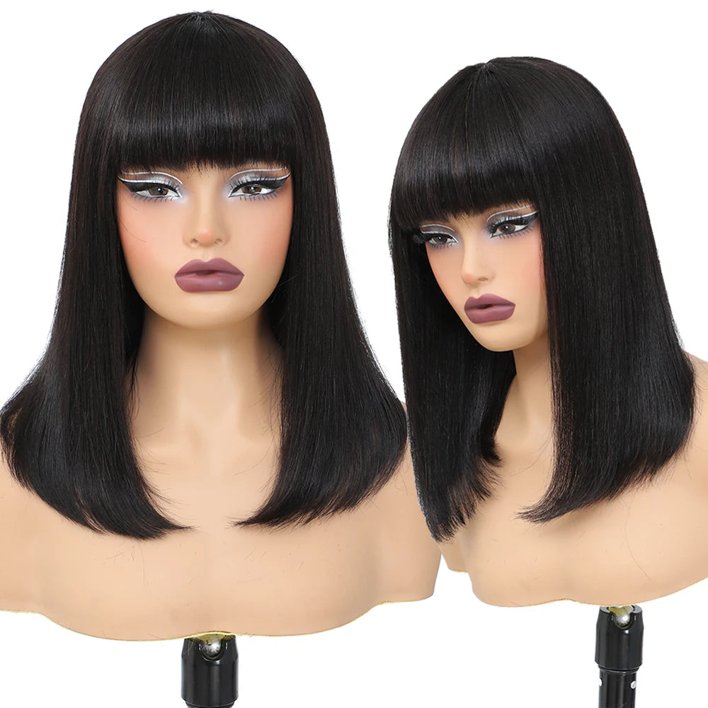 Short Bob Wig – Human Hair Straight Bang Bob with 180% Density for Women - ZOOMNSTORE