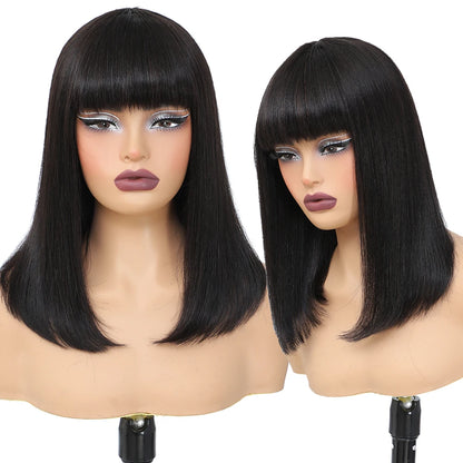 Short Bob Wig – Human Hair Straight Bang Bob with 180% Density for Women - ZOOMNSTORE
