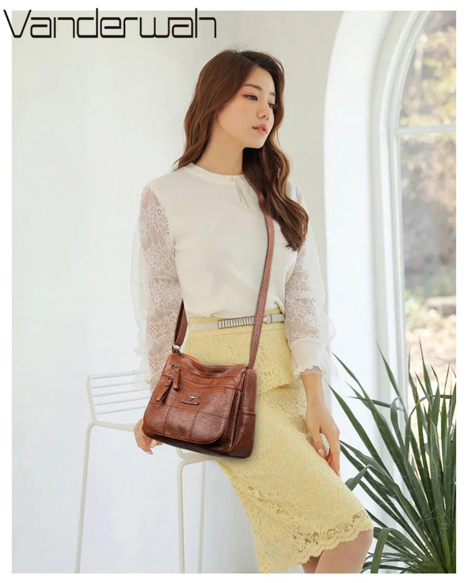 Leather Crossbody Bag for Women - Stylish Many Pockets Messenger Handbag 2024 - ZOOMNSTORE
