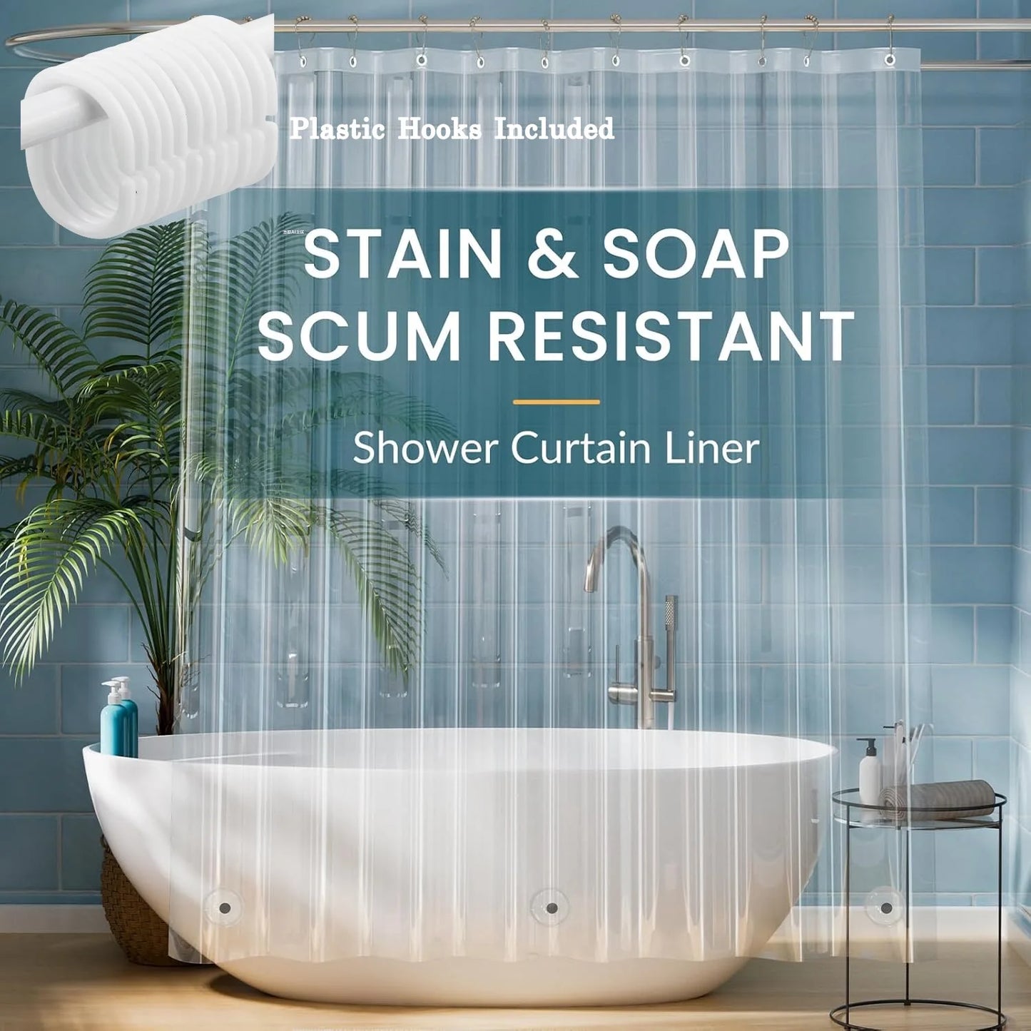 Lightweight Waterproof Shower Curtain Liner with Magnets  Rustproof Grommets - ZOOMNSTORE