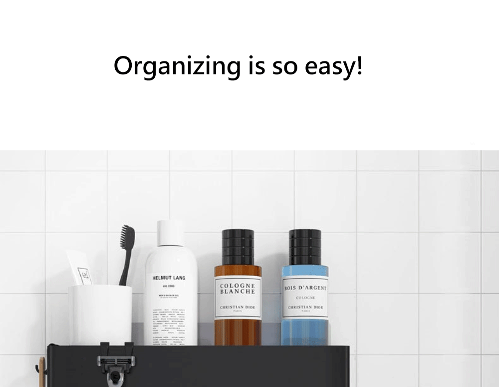 Black Shower Storage Rack - Wall-Mounted Bathroom Organizer Shelf with Hooks - ZOOMNSTORE