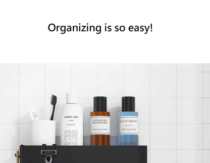 Black Shower Storage Rack - Wall-Mounted Bathroom Organizer Shelf with Hooks - ZOOMNSTORE