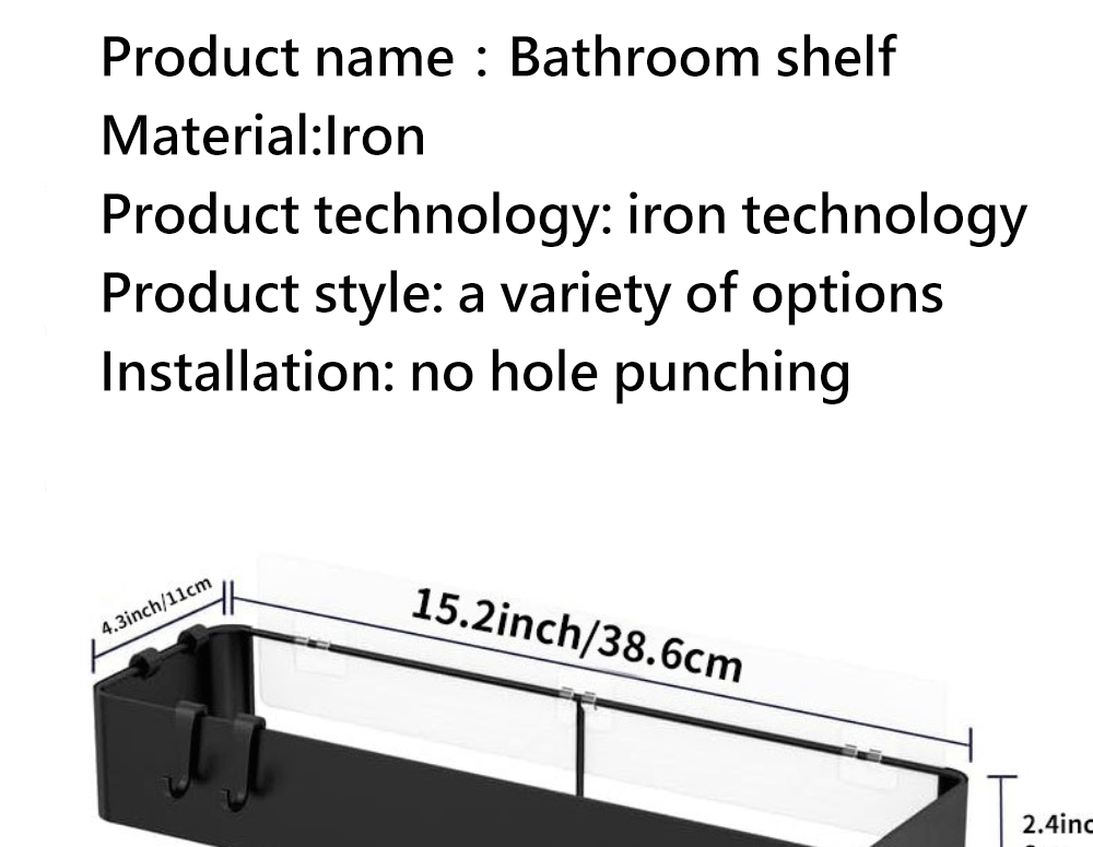 Black Shower Storage Rack - Wall-Mounted Bathroom Organizer Shelf with Hooks - ZOOMNSTORE