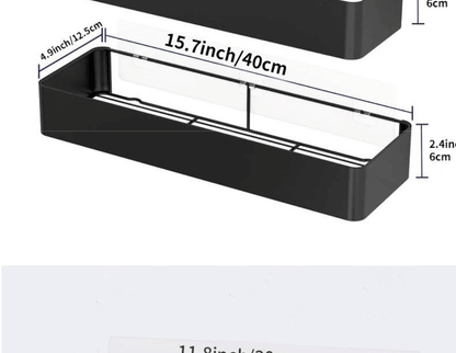 Black Shower Storage Rack - Wall-Mounted Bathroom Organizer Shelf with Hooks - ZOOMNSTORE