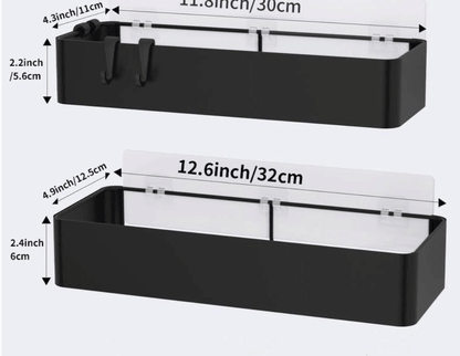 Black Shower Storage Rack - Wall-Mounted Bathroom Organizer Shelf with Hooks - ZOOMNSTORE