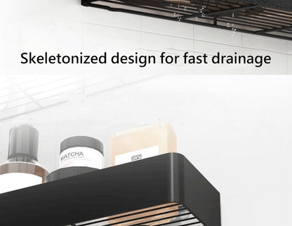 Black Shower Storage Rack - Wall-Mounted Bathroom Organizer Shelf with Hooks - ZOOMNSTORE