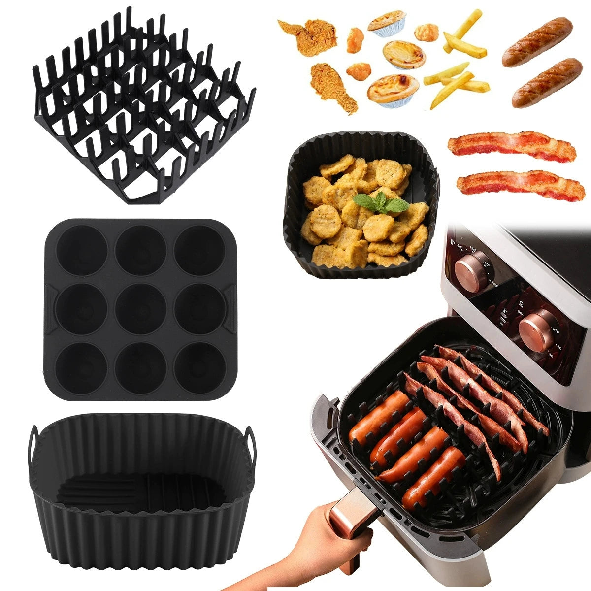 Silicone Air Fryer Tray - Non-Stick Baking Molds & Grill Rack for COSORI 5.5L, 6L - ZOOMNSTORE