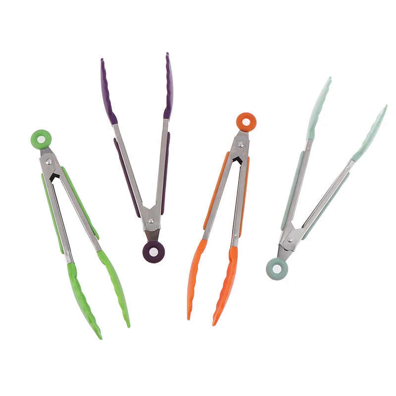 Silicone BBQ Grilling Tongs - Non-Stick Stainless Steel Kitchen Tools - ZOOMNSTORE