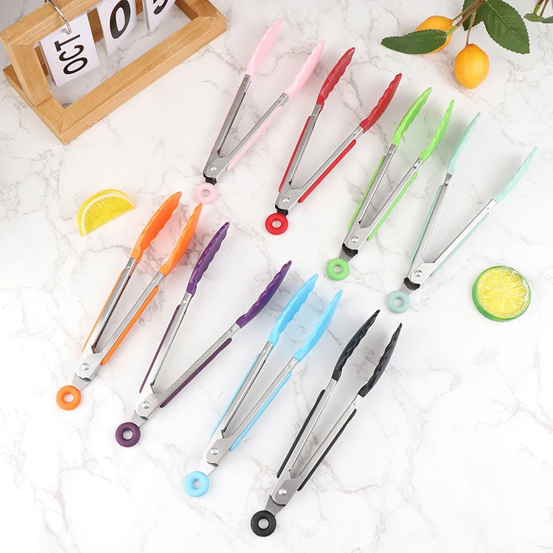 Silicone BBQ Grilling Tongs - Non-Stick Stainless Steel Kitchen Tools - ZOOMNSTORE