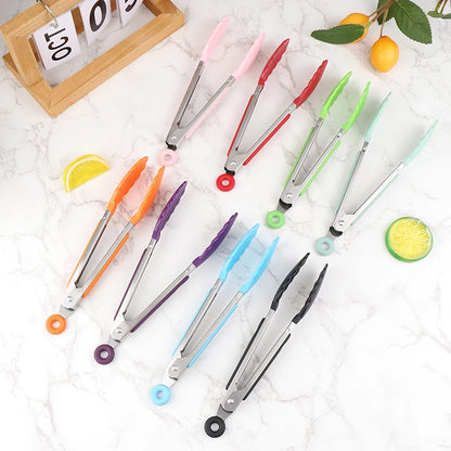 Silicone BBQ Grilling Tongs - Non-Stick Stainless Steel Kitchen Tools - ZOOMNSTORE