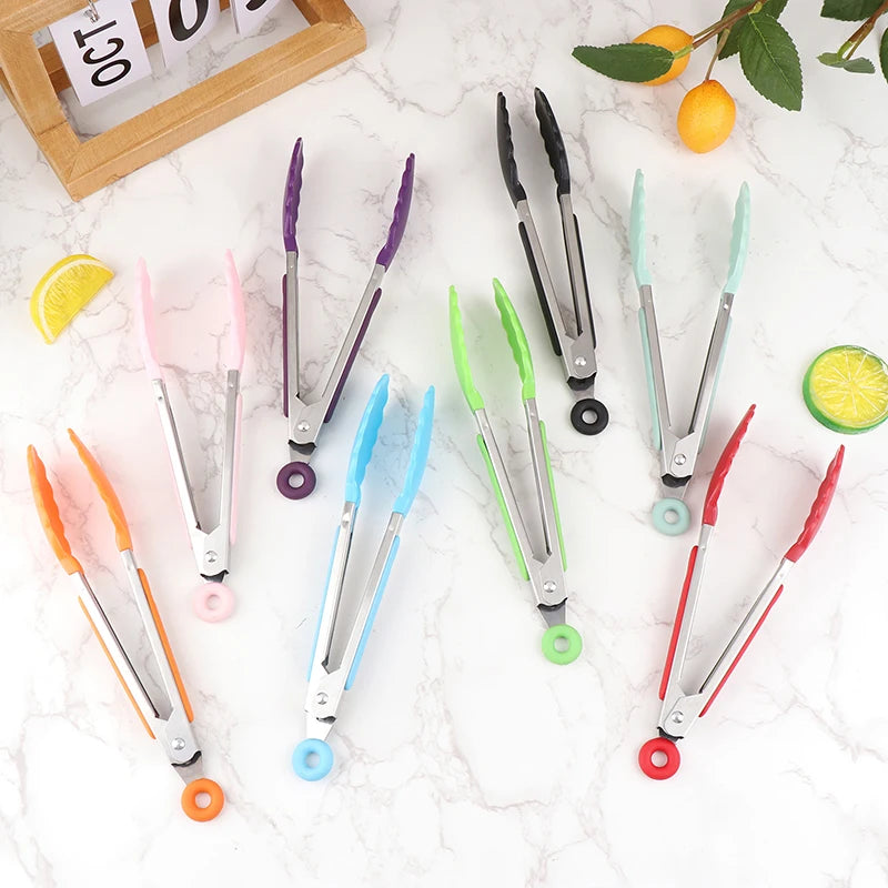 Silicone BBQ Grilling Tongs - Non-Stick Stainless Steel Kitchen Tools - ZOOMNSTORE