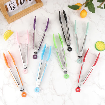 Silicone BBQ Grilling Tongs - Non-Stick Stainless Steel Kitchen Tools - ZOOMNSTORE