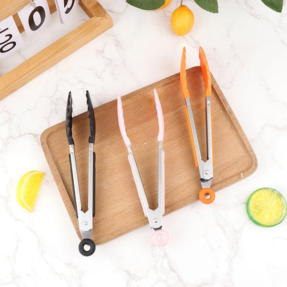 Silicone BBQ Grilling Tongs - Non-Stick Stainless Steel Kitchen Tools - ZOOMNSTORE