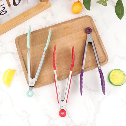 Silicone BBQ Grilling Tongs - Non-Stick Stainless Steel Kitchen Tools - ZOOMNSTORE