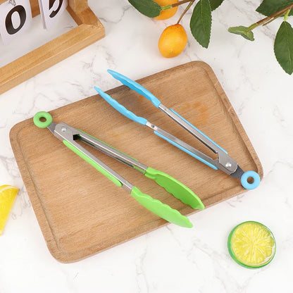 Silicone BBQ Grilling Tongs - Non-Stick Stainless Steel Kitchen Tools - ZOOMNSTORE
