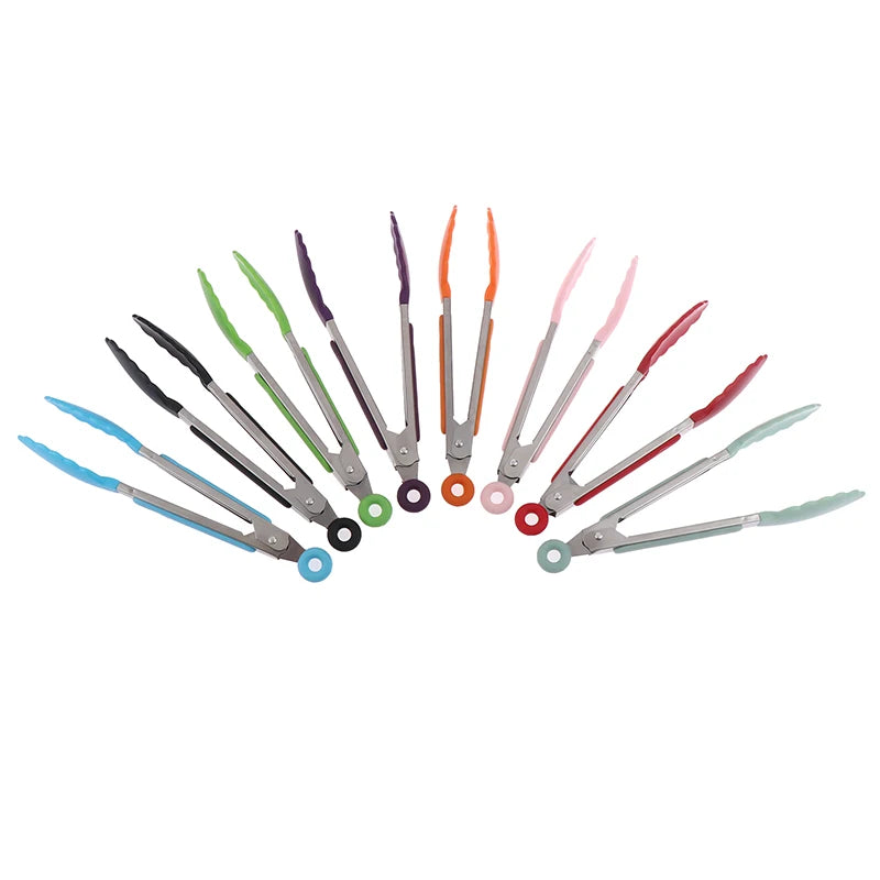 Silicone BBQ Grilling Tongs - Non-Stick Stainless Steel Kitchen Tools - ZOOMNSTORE