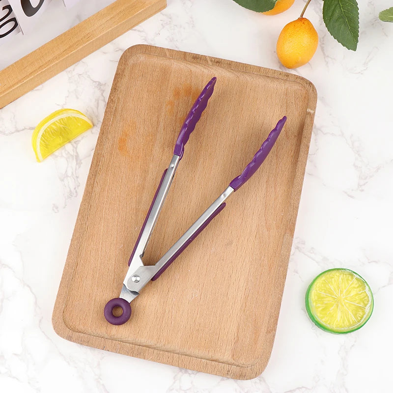 Silicone BBQ Grilling Tongs - Non-Stick Stainless Steel Kitchen Tools - ZOOMNSTORE