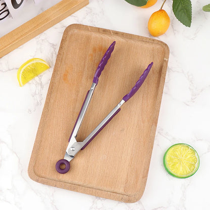 Silicone BBQ Grilling Tongs - Non-Stick Stainless Steel Kitchen Tools - ZOOMNSTORE